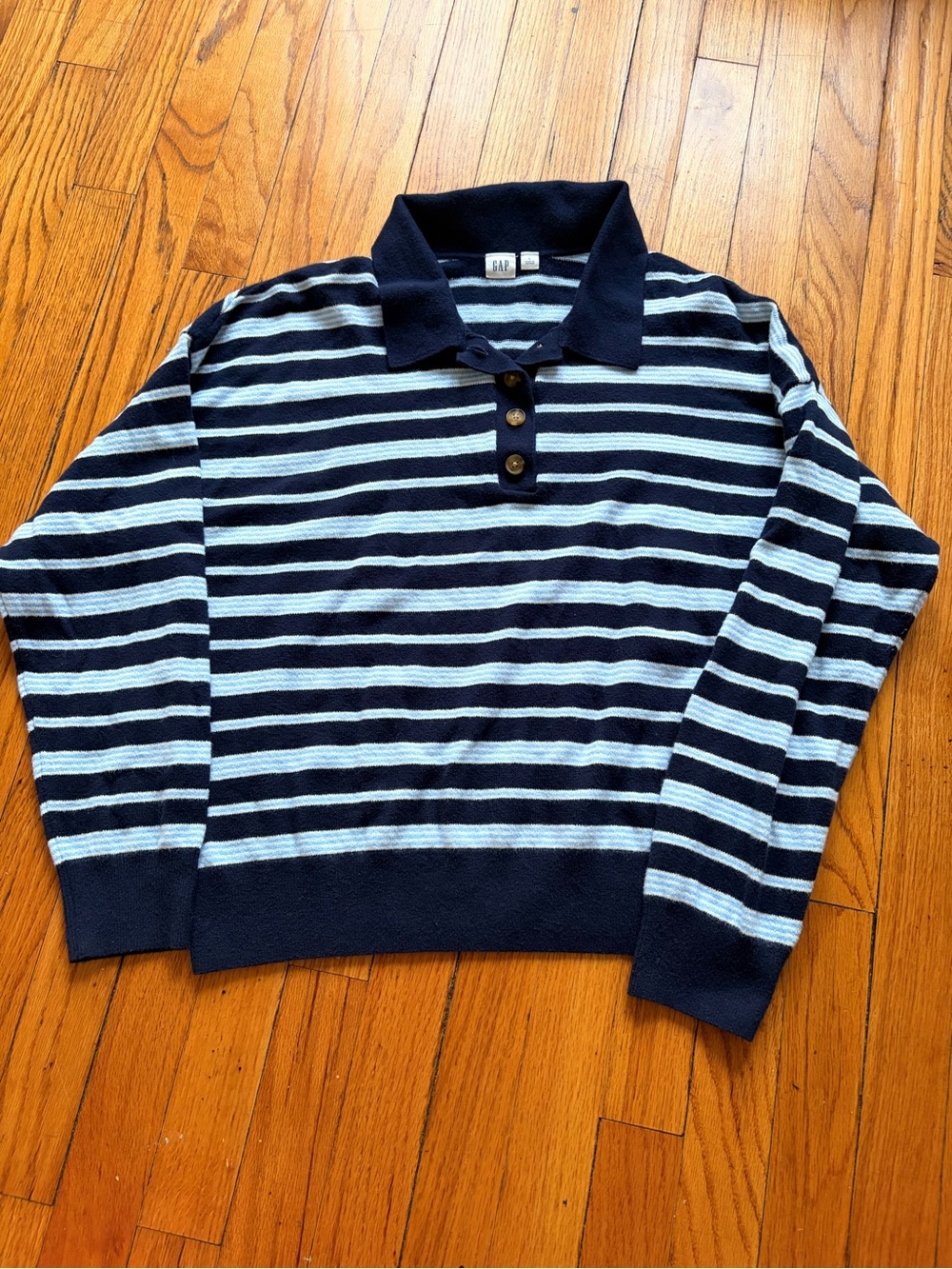 GAP Navy and Light Blue Striped Polo Sweater
